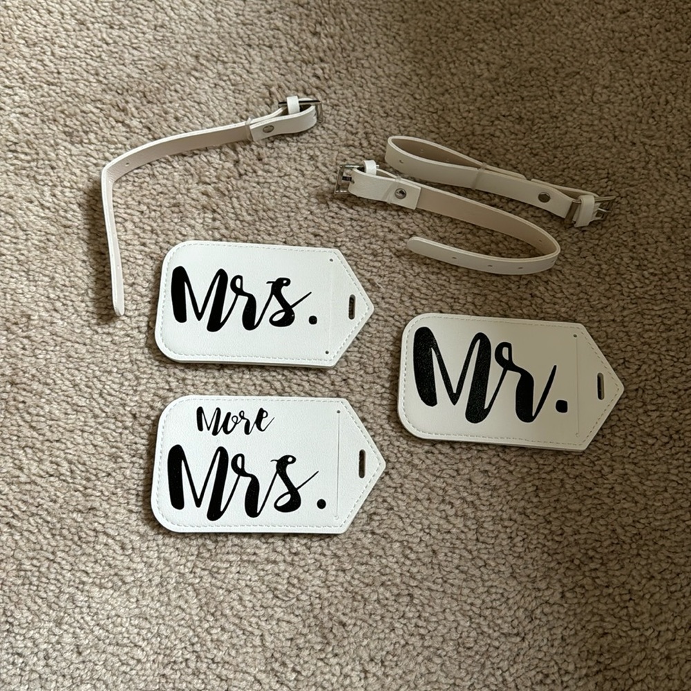 Brand new bride & groom luggage tags.